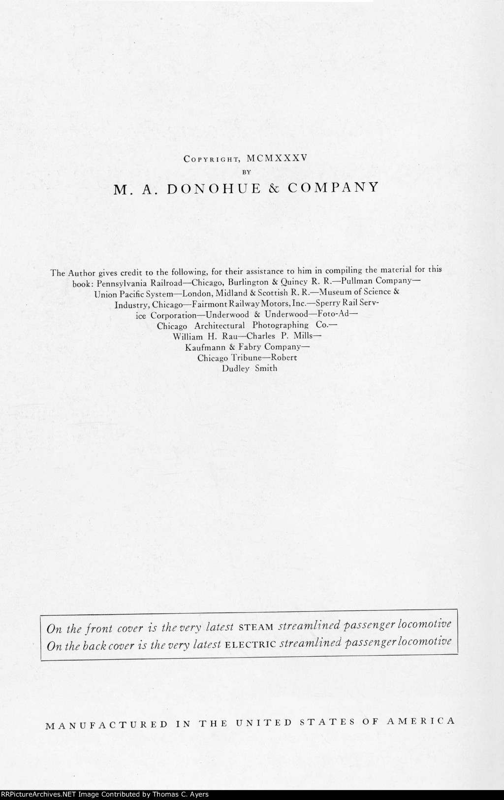 "Trains: Stories And Pictures," Credits Page, 1935